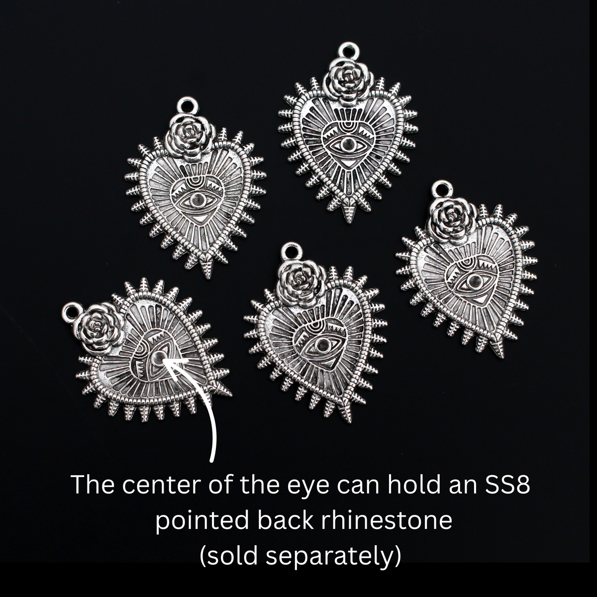 Ex Voto Milagro Style Charms Sacred Heart Eye of Providence - All Seeing Eye - 38mm Long, 5pcs