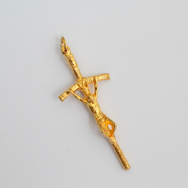 Gold Papal Crucifix Pendant of Pope Saint John Paul II - Manzu's Crucifix Cross 2.25" Long