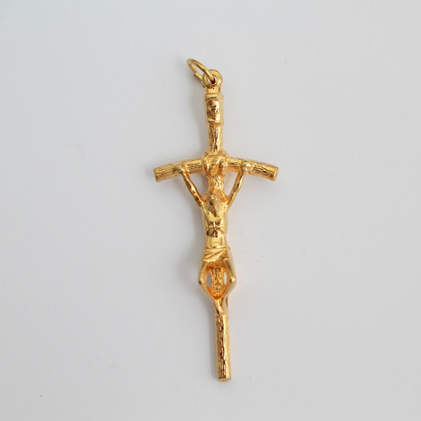 Gold Papal Crucifix Pendant of Pope Saint John Paul II - Manzu's Crucifix Cross 2.25" Long