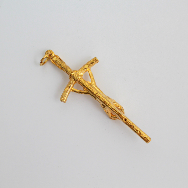 Gold Papal Crucifix Pendant of Pope Saint John Paul II - Manzu's Crucifix Cross 2.25" Long