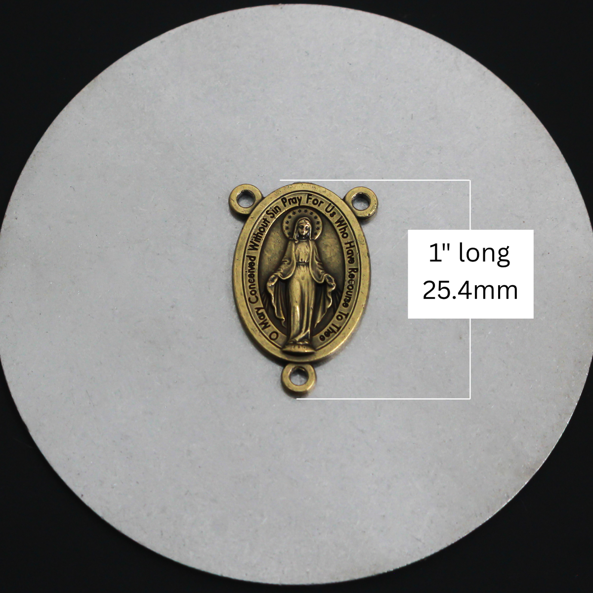 Bronze Miraculous Medal Rosary Centerpiece - Handcrafted in Italy, English Inscription