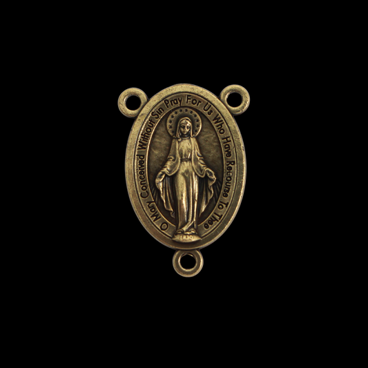 Bronze Miraculous Medal Rosary Centerpiece - Handcrafted in Italy, English Inscription