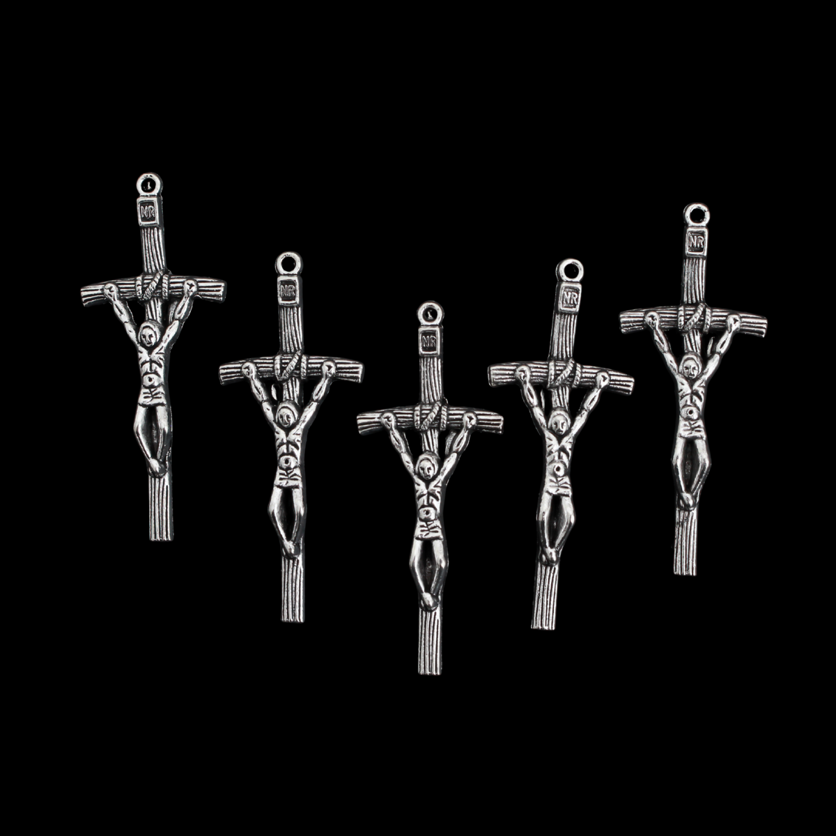 Pope John Paul II Pastoral Style Crucifix Cross in Antique Silver Tone Color, 49mm long, 5pcs