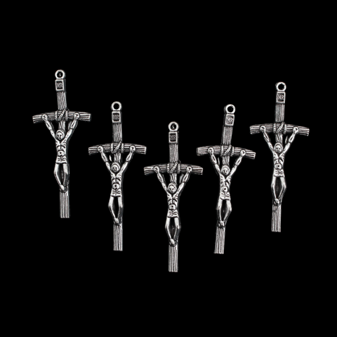 Pope John Paul II Pastoral Style Crucifix Cross in Antique Silver Tone Color, 49mm long, 5pcs