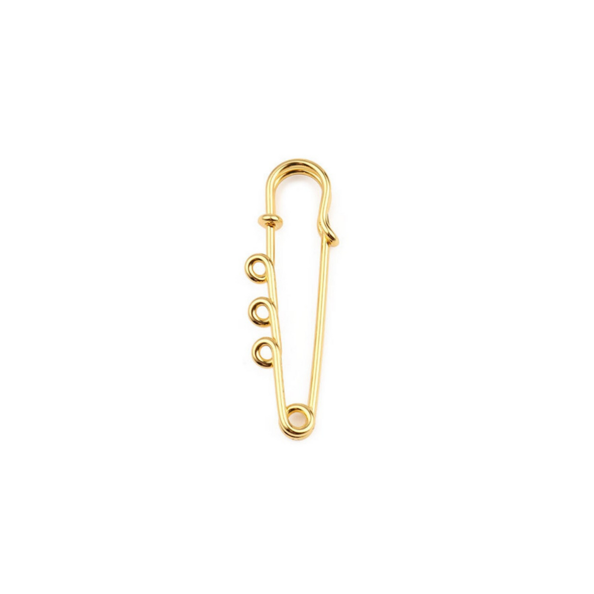 18k Gold Plated Safety Pin Brooch with Three Loops for Adding Charms or Medals