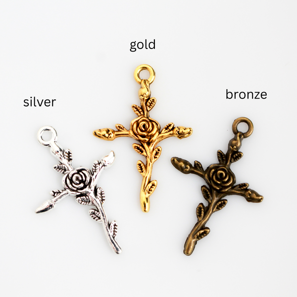 Rose Cross Charms Available in Antique Silver, Gold, Bronze 35mm x 24mm, 25pcs