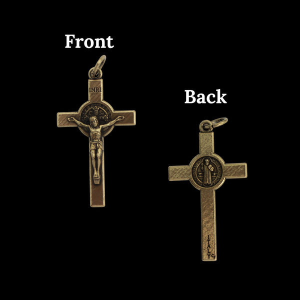 Bronze Saint Benedict Crucifix Cross with Straight Edges, 1-1/2" Long