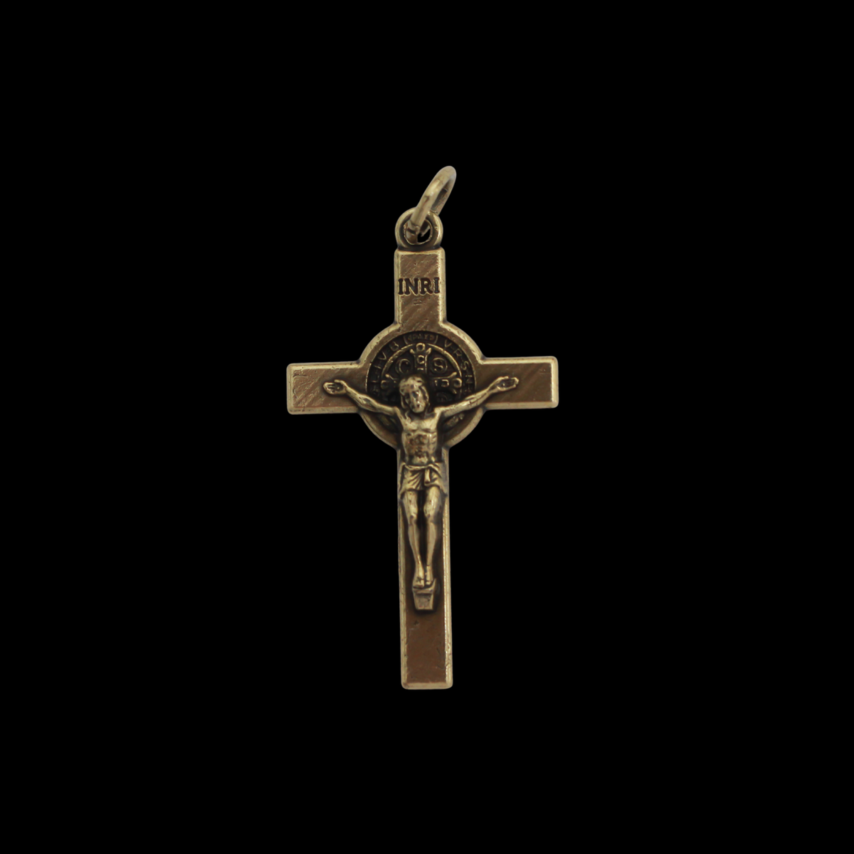 Bronze Saint Benedict Crucifix Cross with Straight Edges, 1-1/2" Long