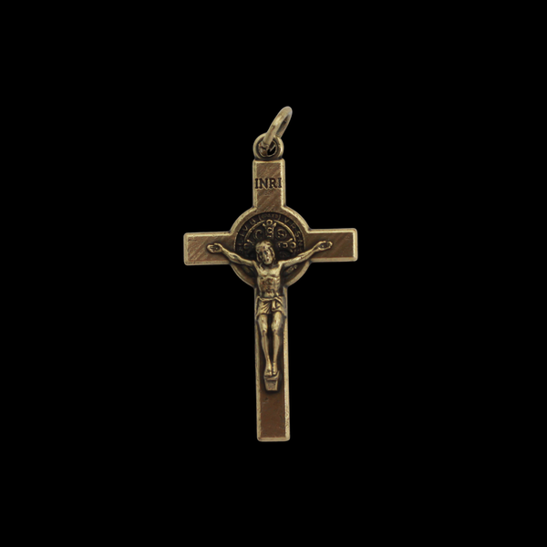 Bronze Saint Benedict Crucifix Cross with Straight Edges, 1-1/2" Long