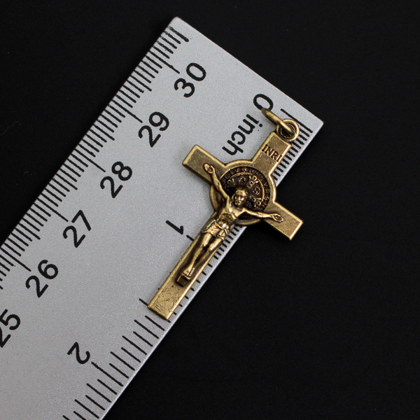 Bronze Saint Benedict Crucifix Cross with Straight Edges, 1-1/2" Long