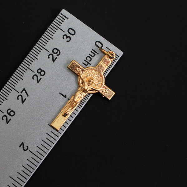 Gold Saint Benedict Crucifix Cross with Straight Edges, 1-1/2" Long