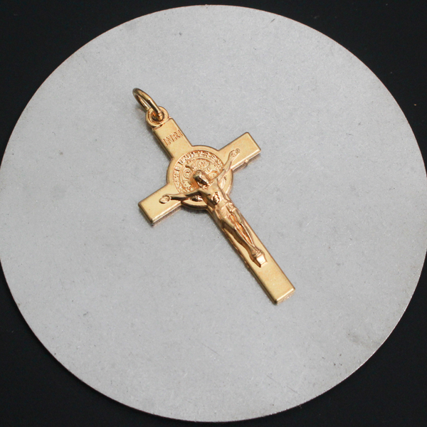 Gold Saint Benedict Crucifix Cross with Straight Edges, 1-1/2" Long