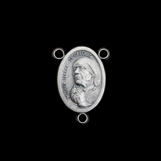 Mother Teresa of Calcutta Rosary Centerpiece with The Sacred Heart of Jesus, Made in Italy
