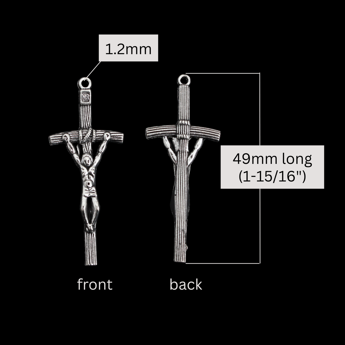 Pope John Paul II Pastoral Style Crucifix Cross in Antique Silver Tone Color, 49mm long, 5pcs
