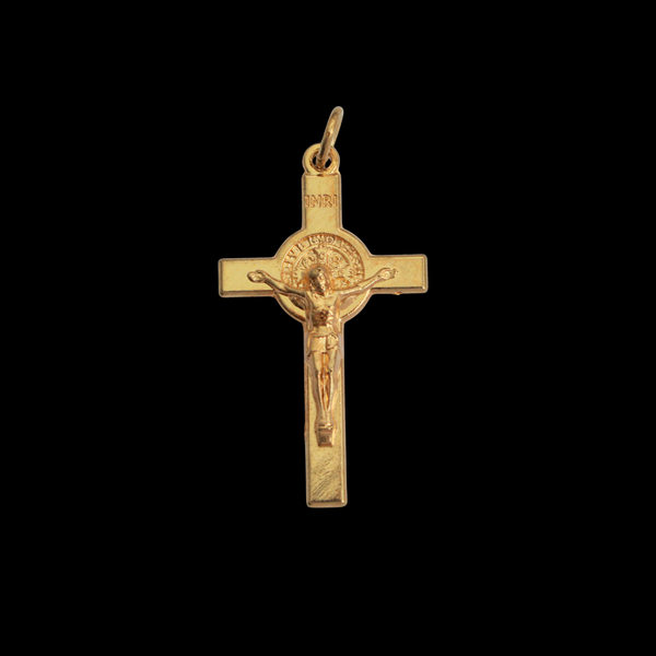 Gold Saint Benedict Crucifix Cross with Straight Edges, 1-1/2" Long