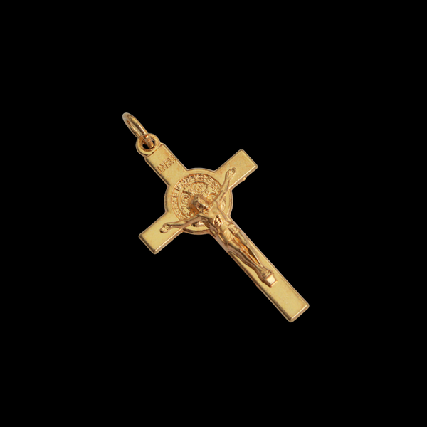 Gold Saint Benedict Crucifix Cross with Straight Edges, 1-1/2" Long