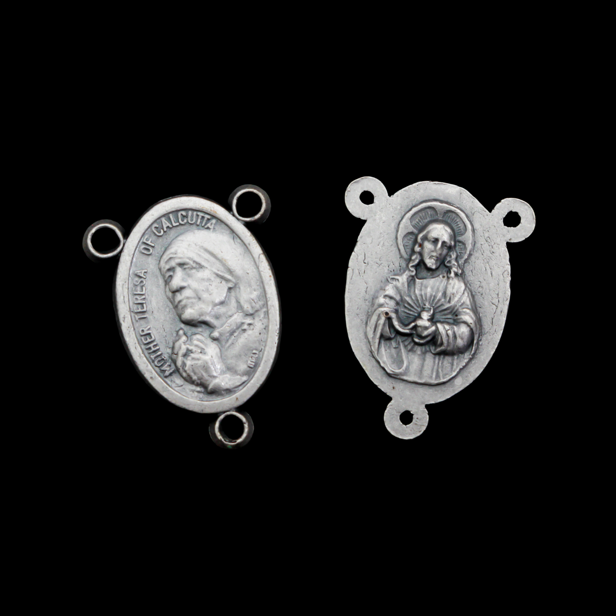 Mother Teresa of Calcutta Rosary Centerpiece with The Sacred Heart of Jesus, Made in Italy