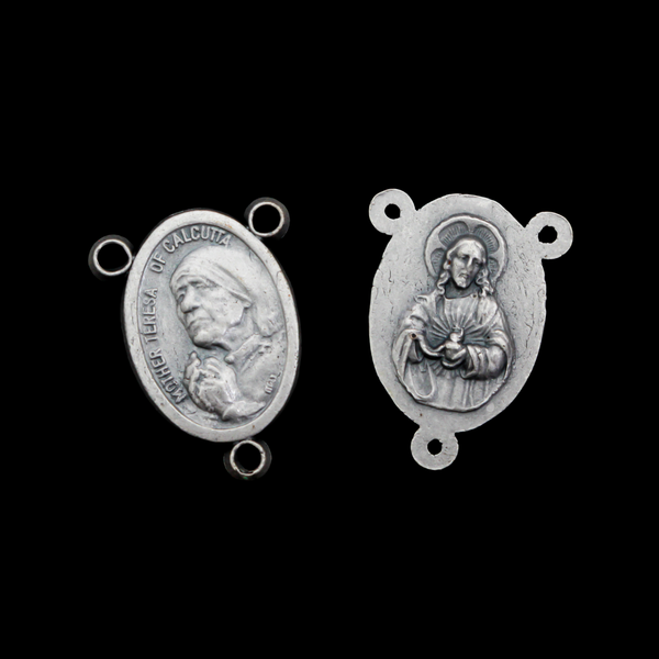 Mother Teresa of Calcutta Rosary Centerpiece with The Sacred Heart of Jesus, Made in Italy