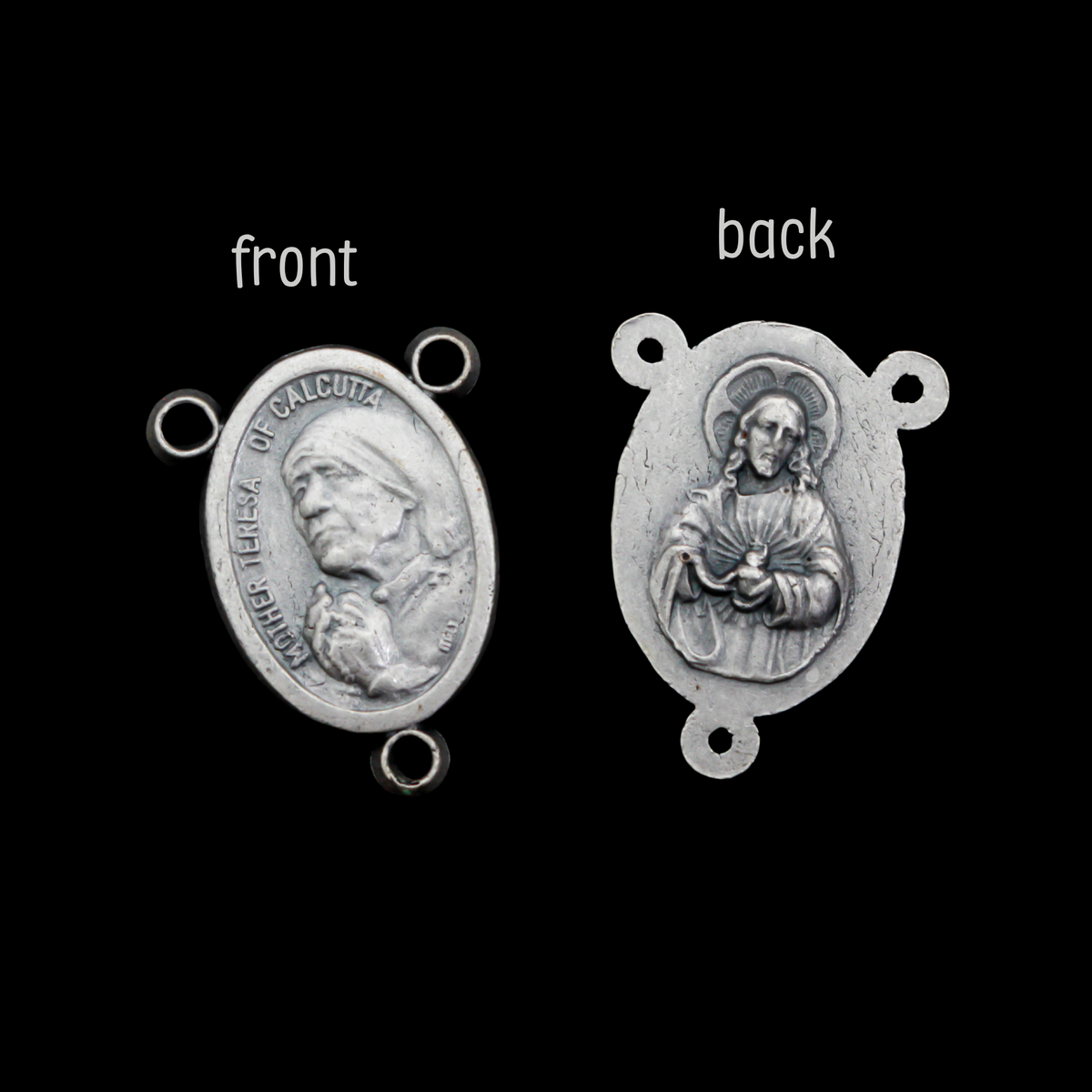 Mother Teresa of Calcutta Rosary Centerpiece with The Sacred Heart of Jesus, Made in Italy