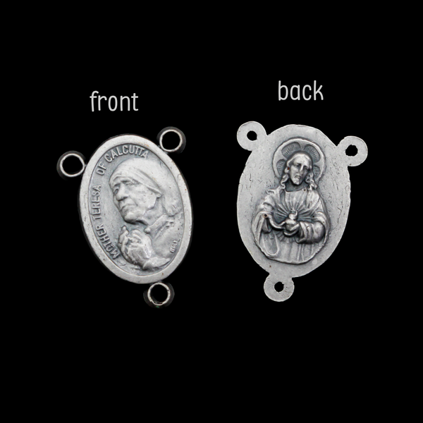 Mother Teresa of Calcutta Rosary Centerpiece with The Sacred Heart of Jesus, Made in Italy