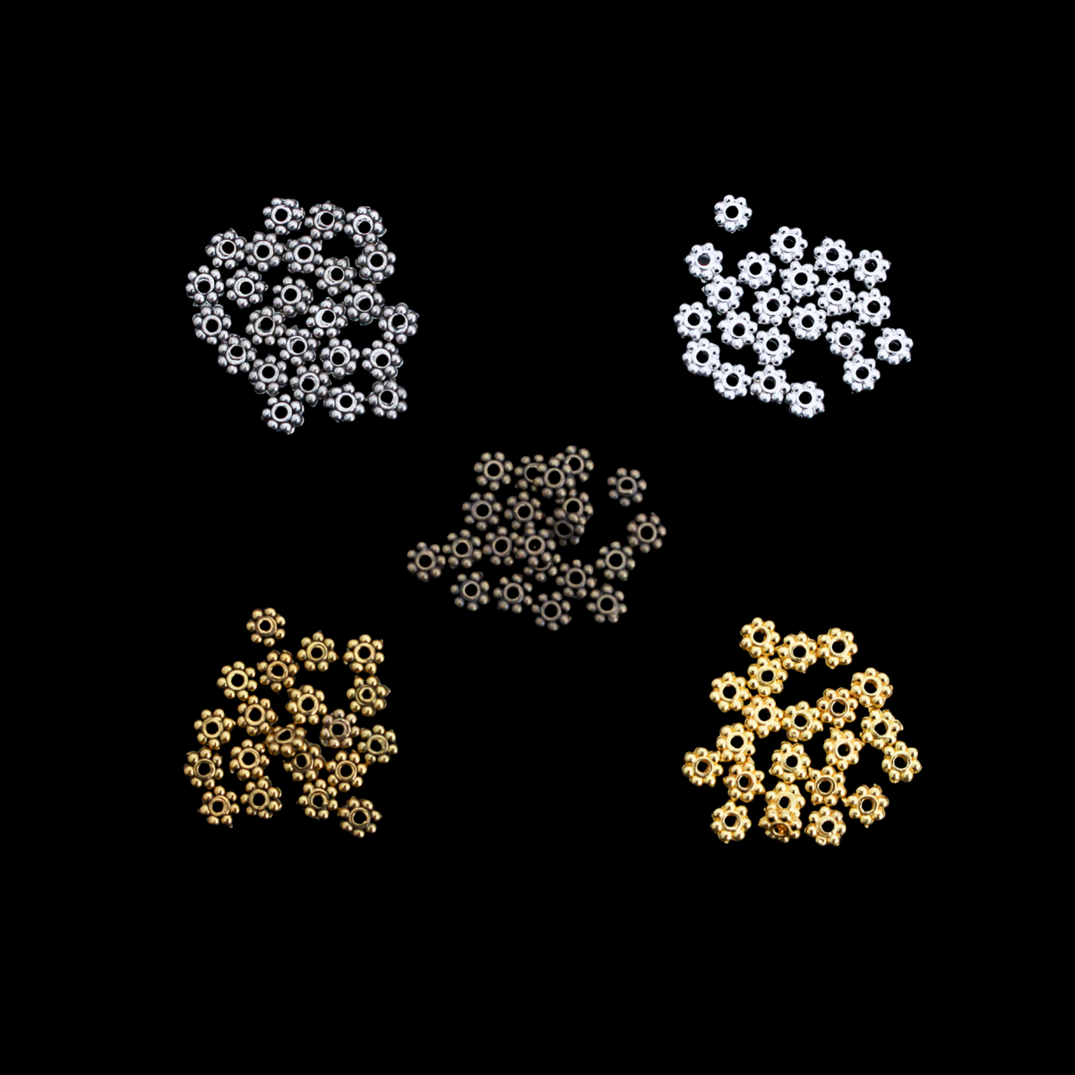 Daisy Spacer Beads 4mm diameter, 1mm hole, 150pcs per pack - Available in 5 Colors