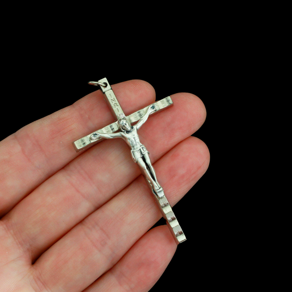 Hammered Silver Plate Crucifix Cross with Ripple Texture, 2-3/16" Long (5.6cm)
