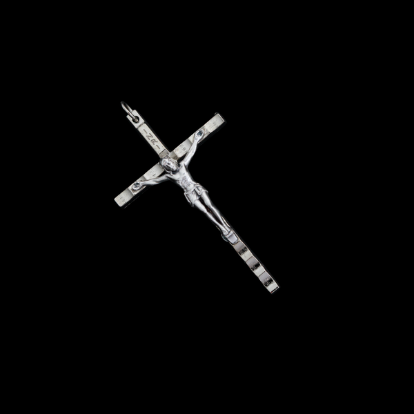 Hammered Silver Plate Crucifix Cross with Ripple Texture, 2-3/16" Long (5.6cm)