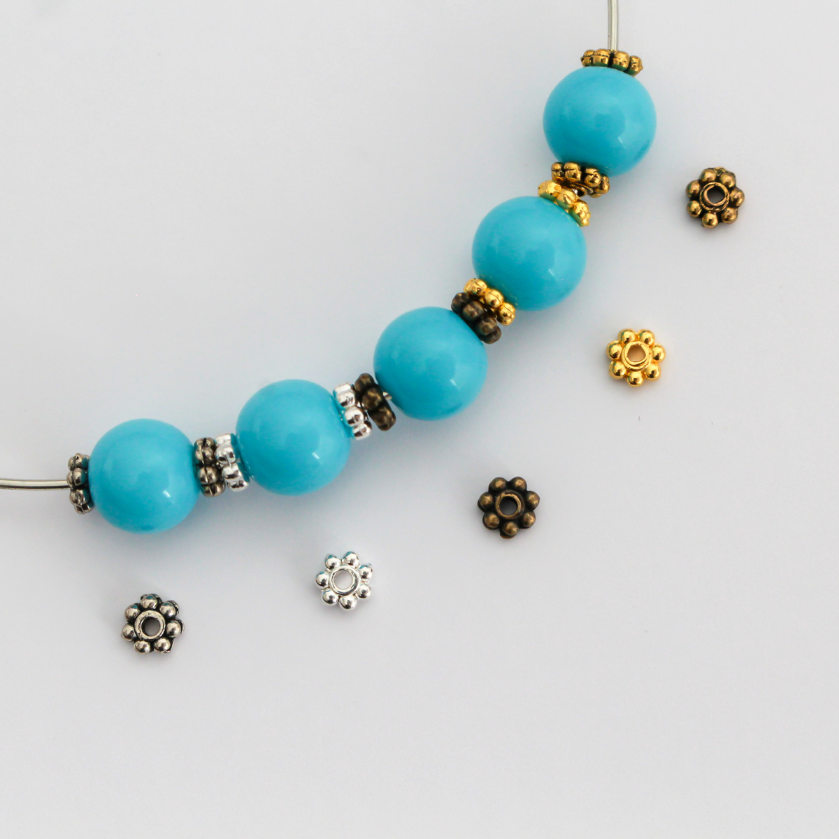 Daisy Spacer Beads 4mm diameter, 1mm hole, 150pcs per pack - Available in 5 Colors