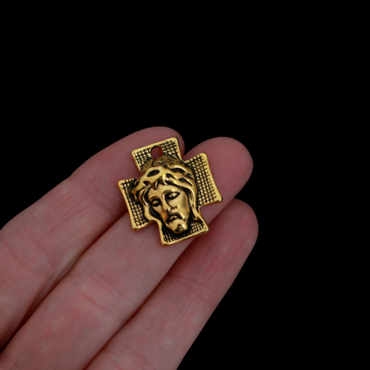 Gold Face of Jesus Christ Cross Pendants - Crown of Thorn Charms 10pcs