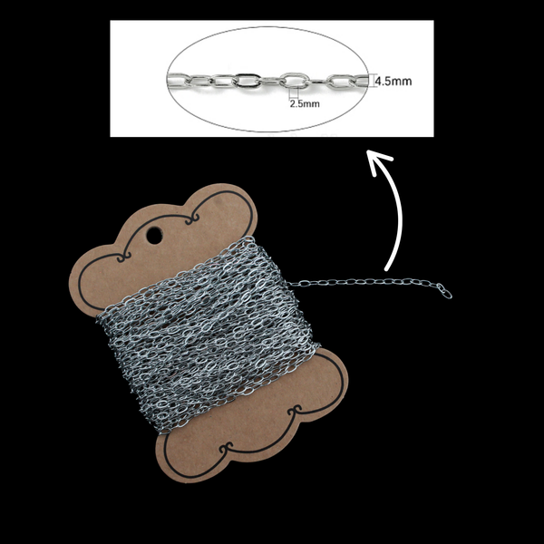 304 Stainless Steel Cable Chain, Soldered 4.5x2.5mm Links - 10 Meters