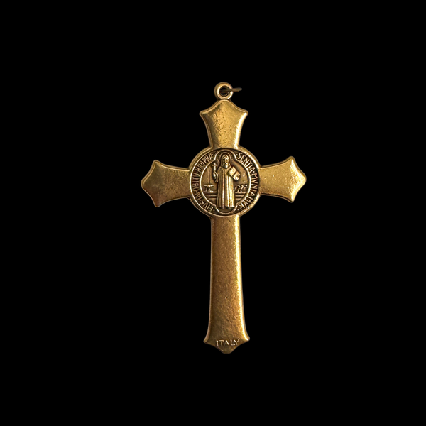 Large Bronze Saint Benedict Crucifix Cross with Flared Edges 3-1/8 inches long