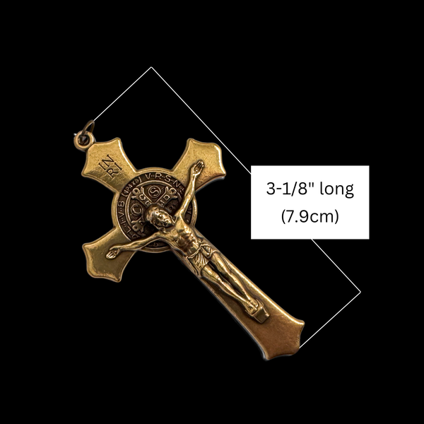 Large Bronze Saint Benedict Crucifix Cross with Flared Edges 3-1/8 inches long