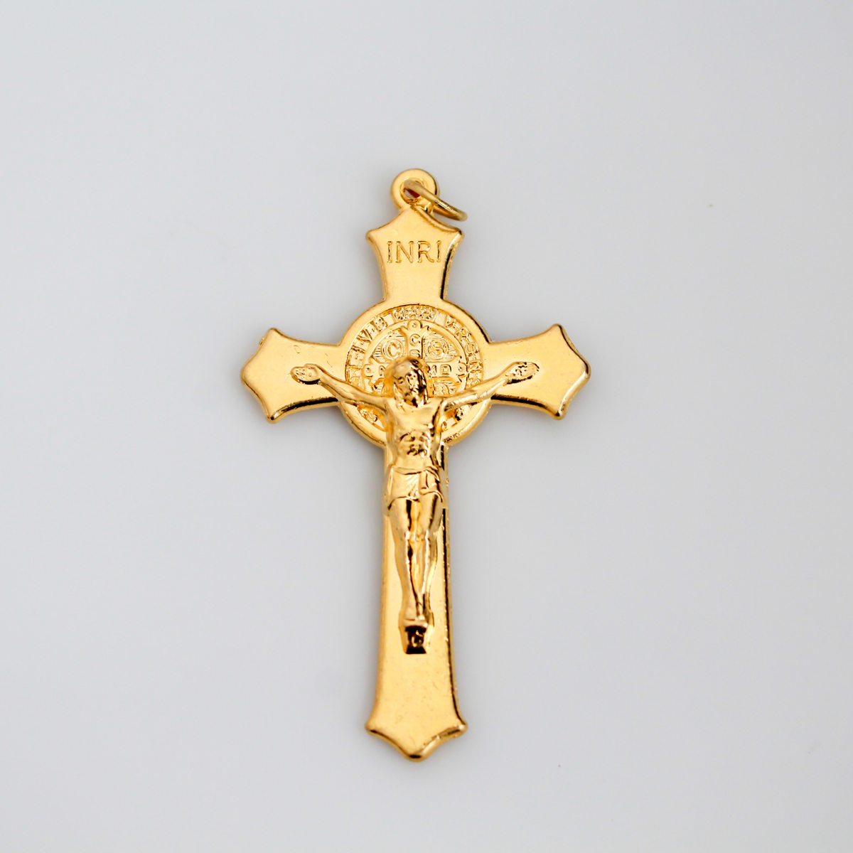Gold St. Benedict Rosary Crucifix Cross with Flared Edges 2-1/8" Long