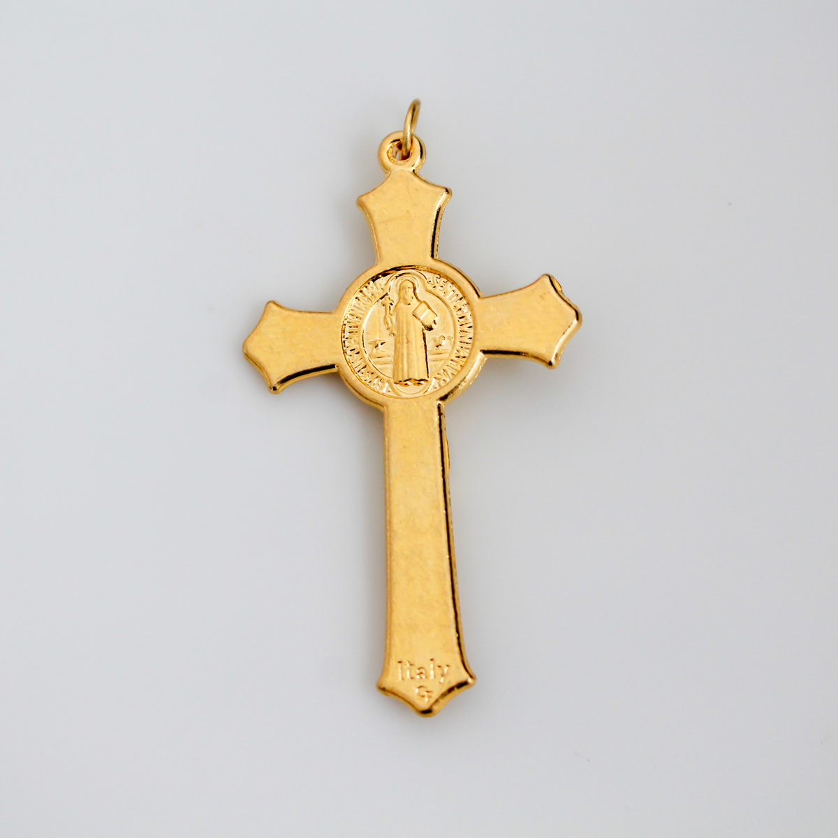 Gold St. Benedict Rosary Crucifix Cross with Flared Edges 2-1/8" Long