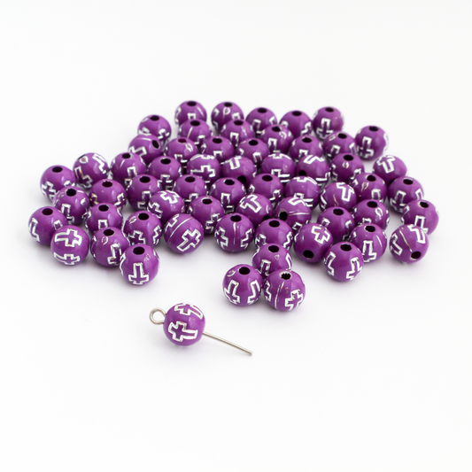 8mm Purple Beads with Silver Crosses - Prayer Beads for Five Decade Rosary - 60pcs