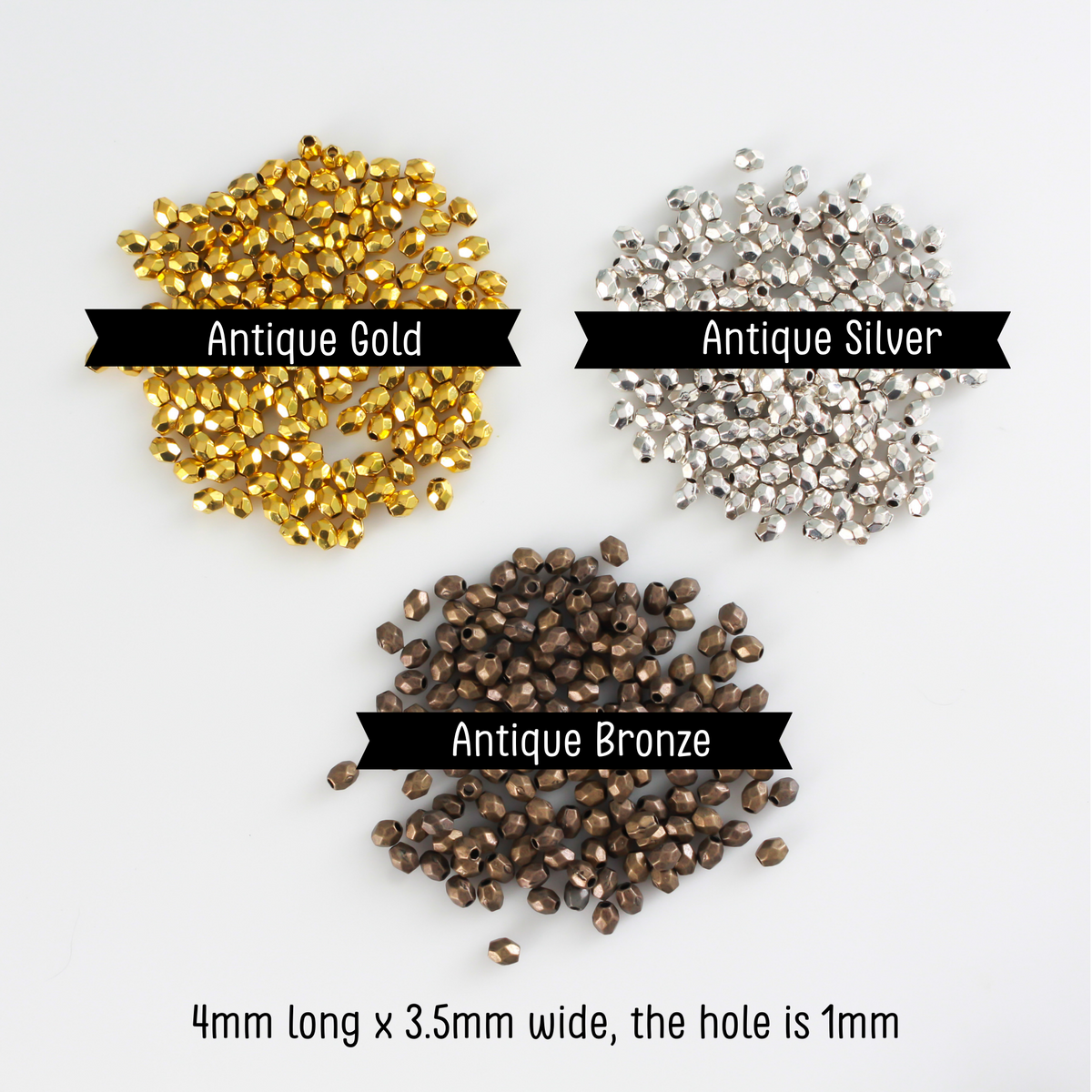 Small Metal Spacer Beads 4mmx3.5mm Available in Silver, Bronze, Gold - 150pcs