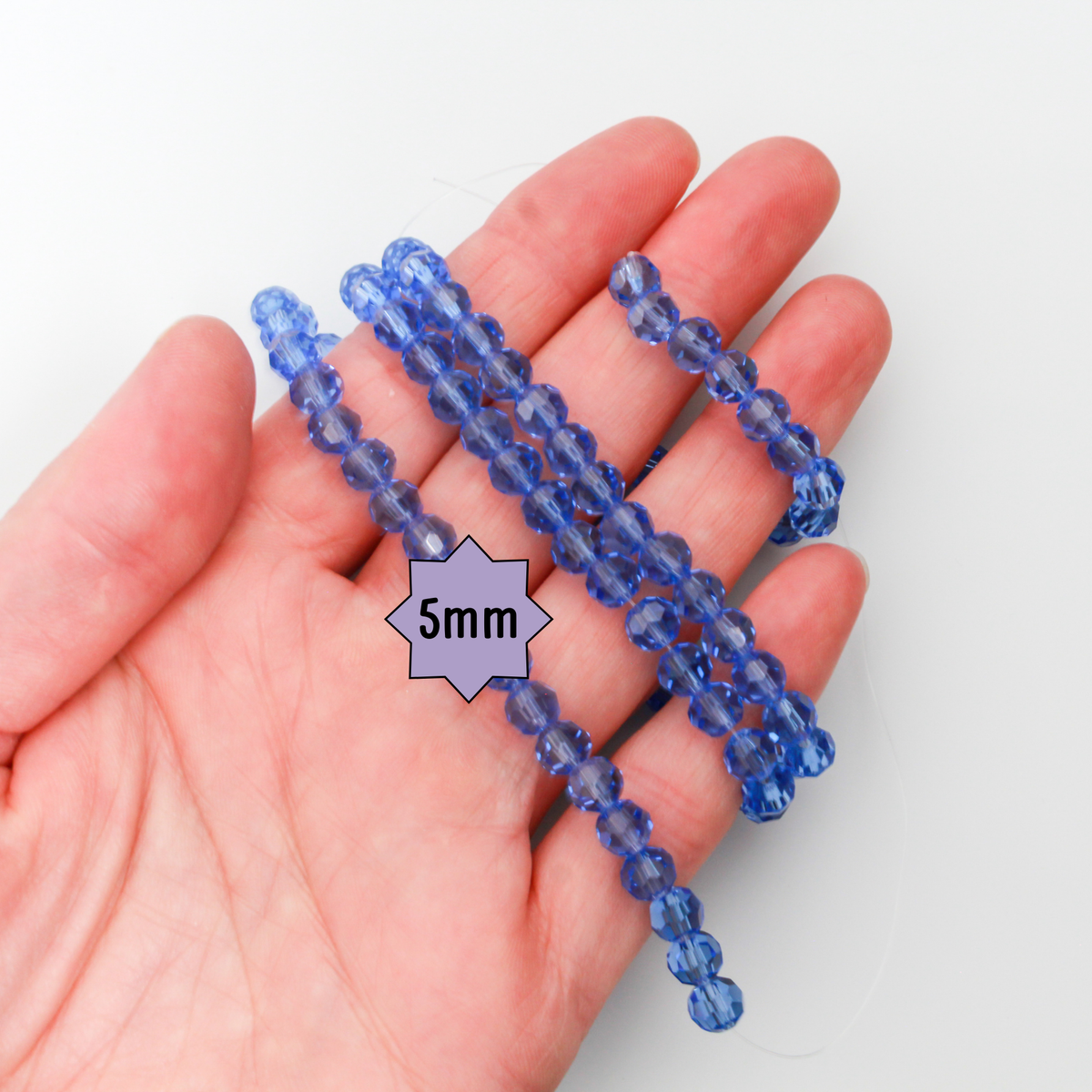 Transparent Cornflower Blue Glass Beads 5mm Round Faceted Crystal Strand - 95bds/strand