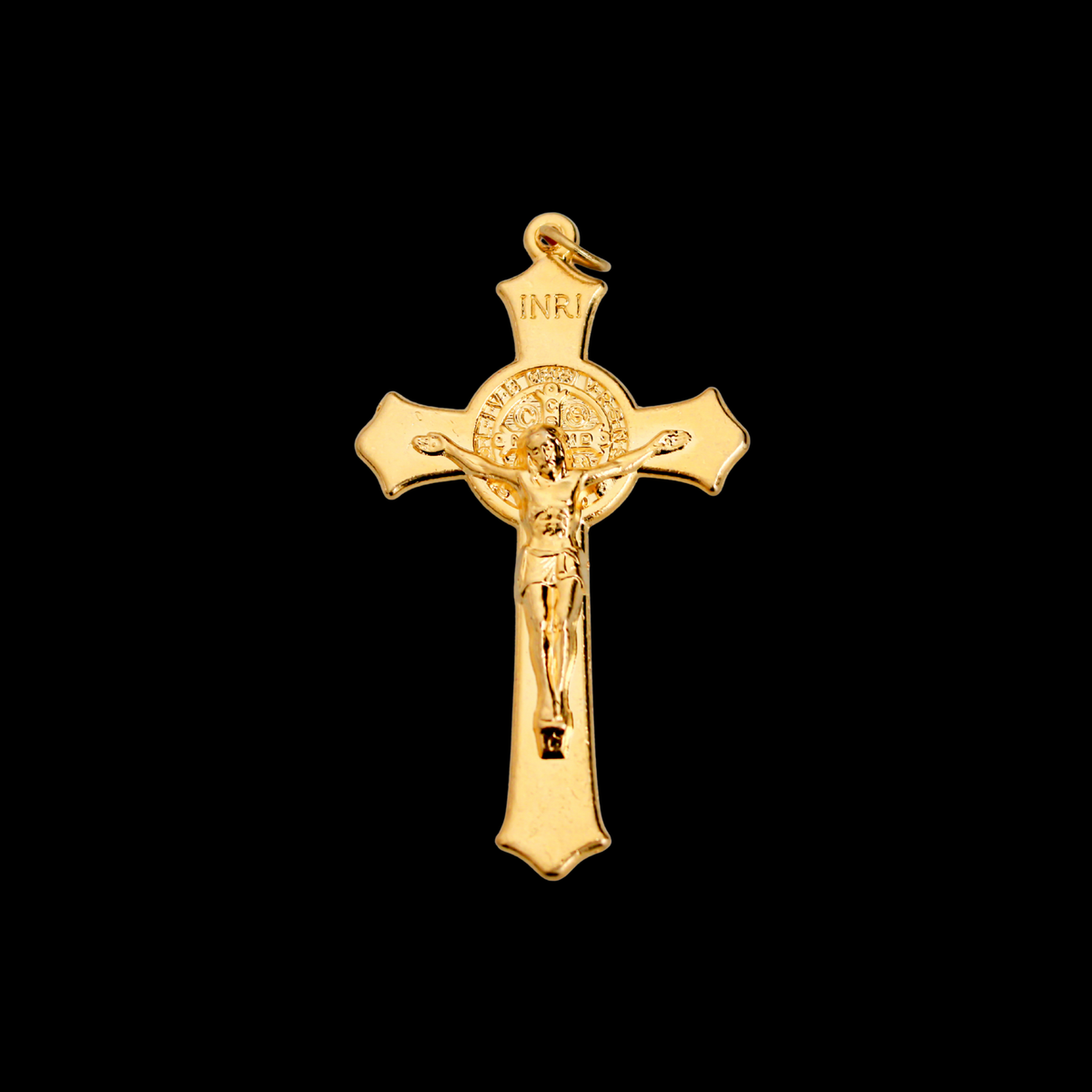 Gold St. Benedict Rosary Crucifix Cross with Flared Edges 2-1/8" Long