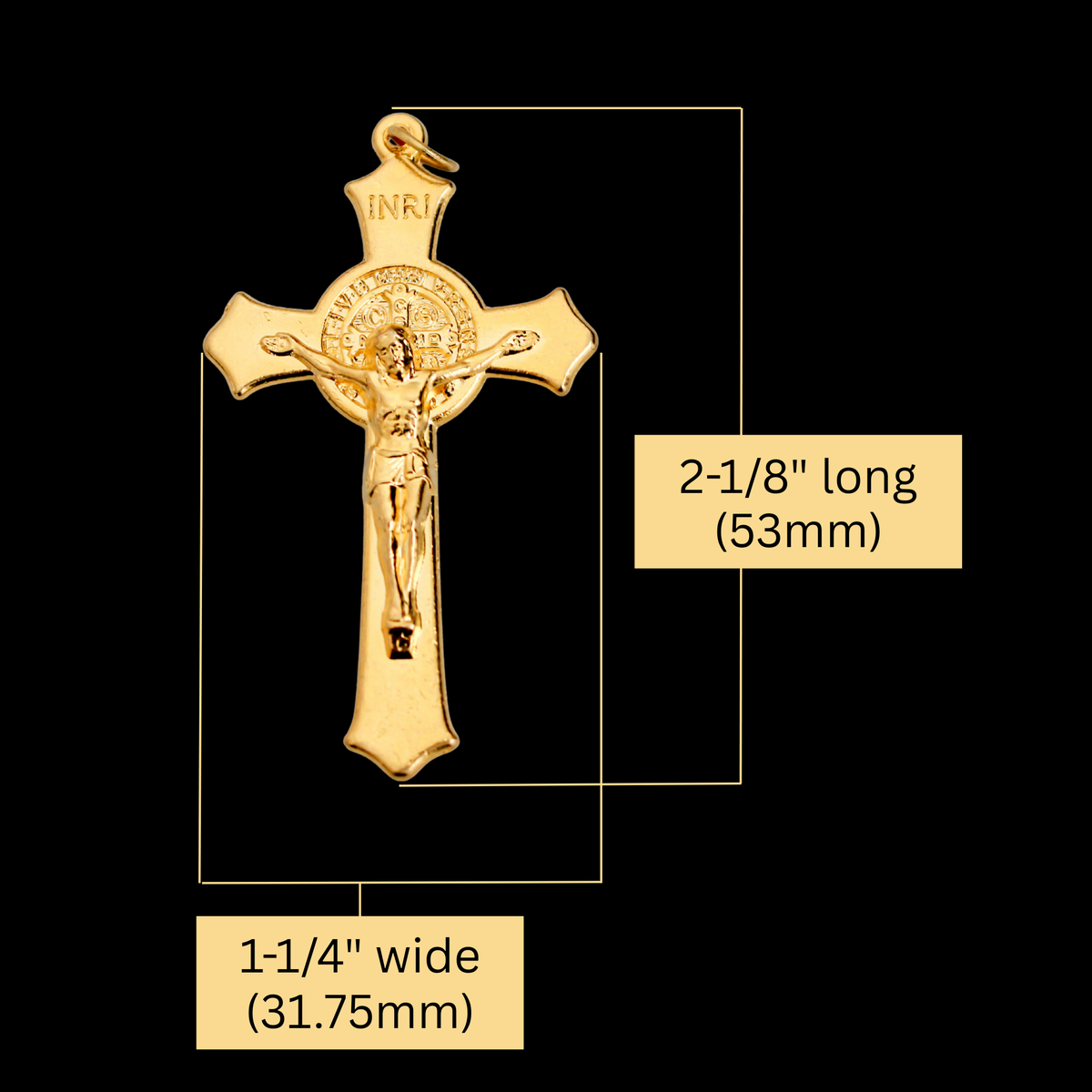 Gold St. Benedict Rosary Crucifix Cross with Flared Edges 2-1/8" Long