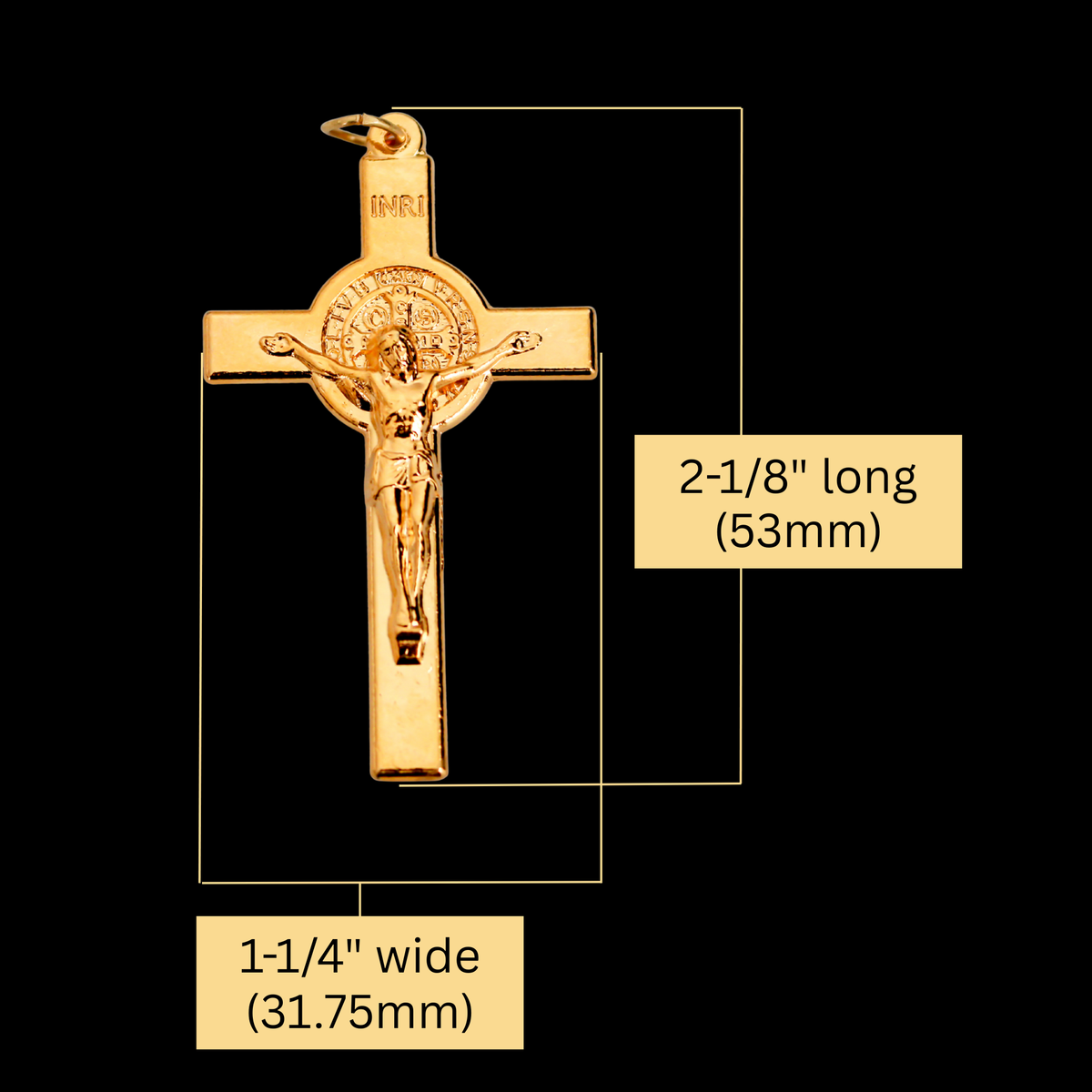 Gold Saint Benedict Large Rosary Crucifix Cross 2-1/8 inches long