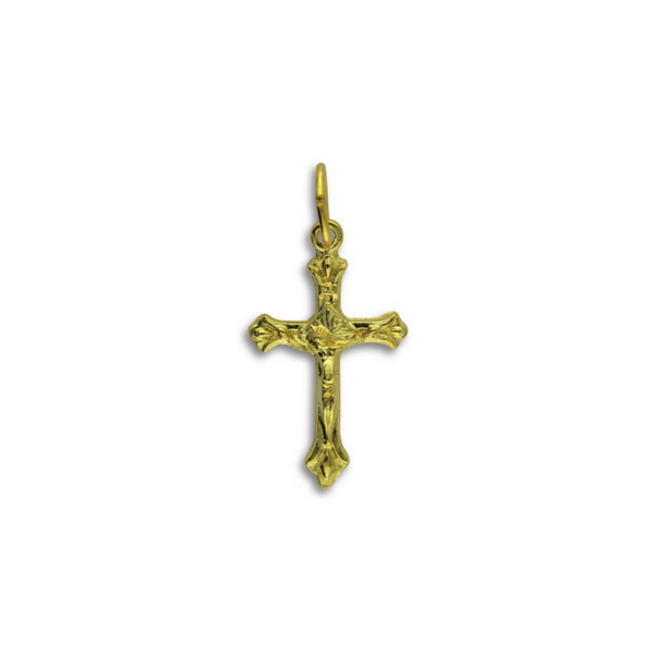 Small Gold Flared Crucifix Cross Pendant 13/16" Long, Made in Italy