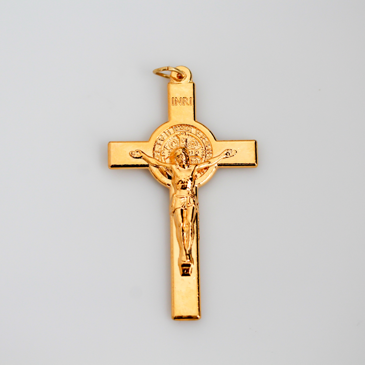 Gold Saint Benedict Large Rosary Crucifix Cross 2-1/8 inches long