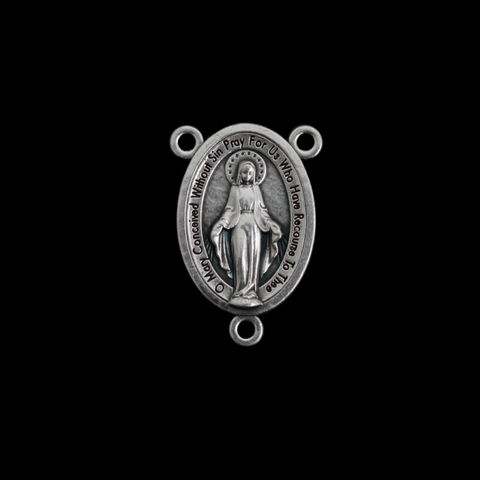 Miraculous Medal Oval Rosary Centerpiece in English, 1" long - Made in Italy