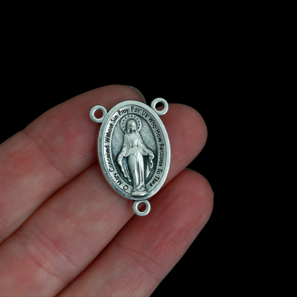 Miraculous Medal Oval Rosary Centerpiece in English, 1" long - Made in Italy