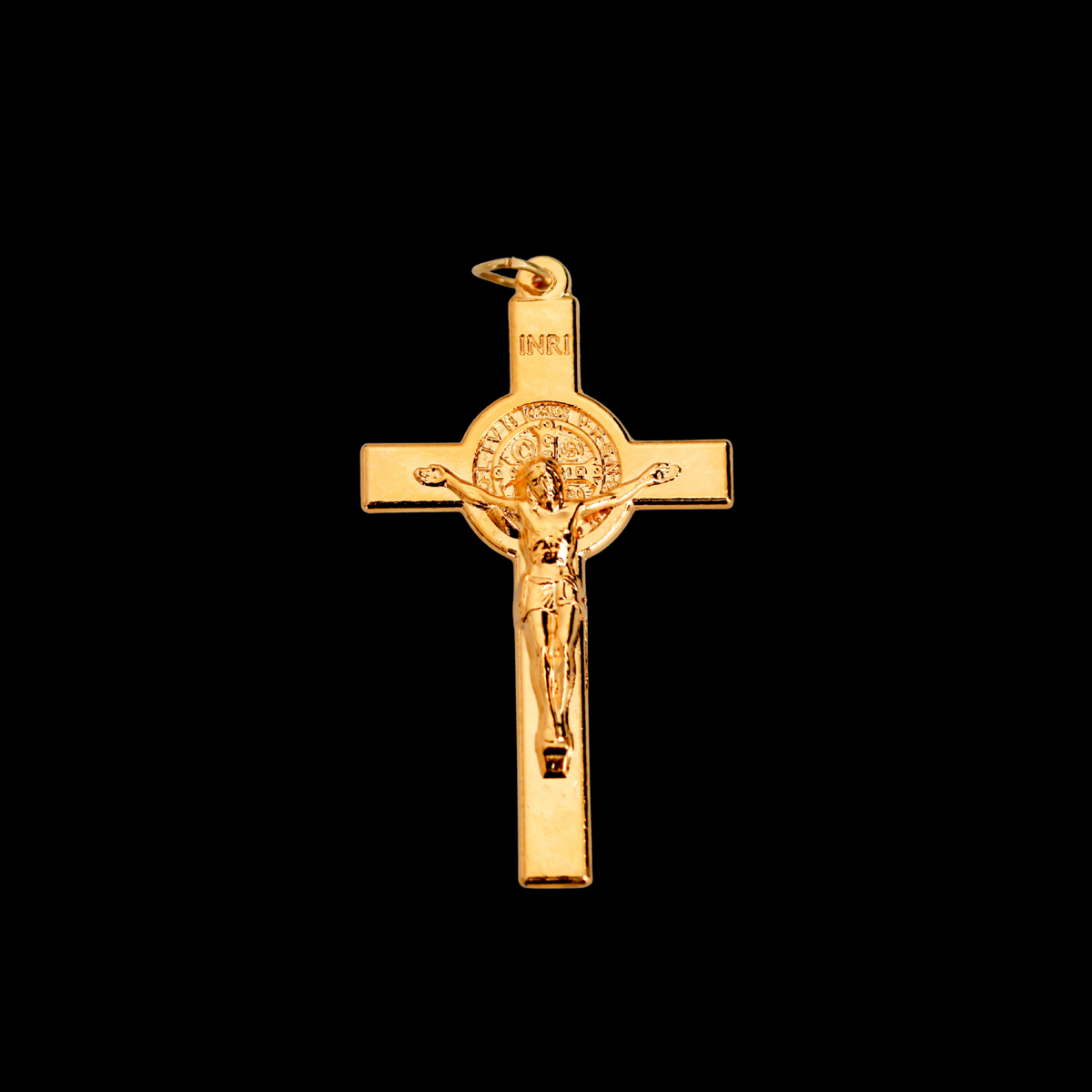 Gold Saint Benedict Large Rosary Crucifix Cross 2-1/8 inches long