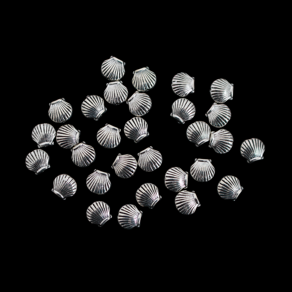 Tiny Silver Scallop Shell Spacer Beads - 9mm x 8mm, 20pcs