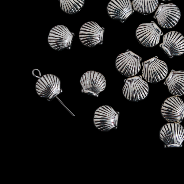 Tiny Silver Scallop Shell Spacer Beads - 9mm x 8mm, 20pcs