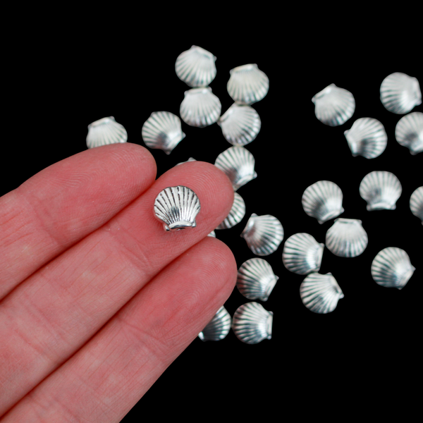 Tiny Silver Scallop Shell Spacer Beads - 9mm x 8mm, 20pcs