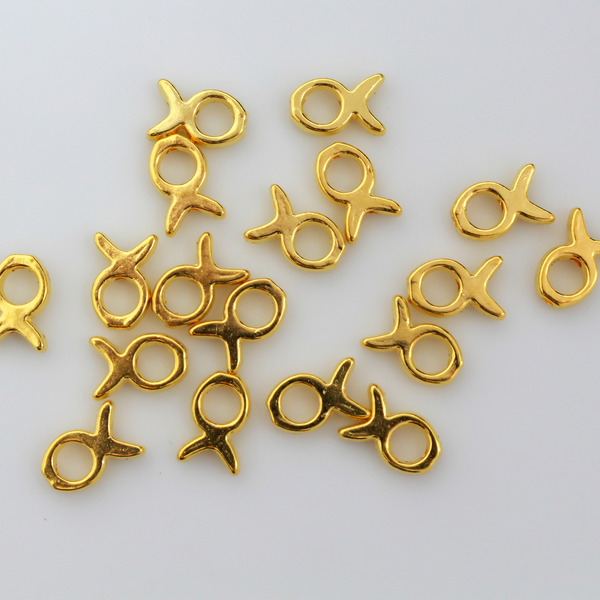 Gold Bead Frames, Fish Shaped Christian Ichthys Symbol 13x9mm fits 4mm Bead, 20pcs