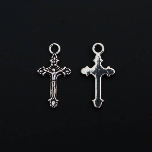 Small Crucifix Cross Charms - Antiqued Silver Tone, 22mm long, 25 pieces